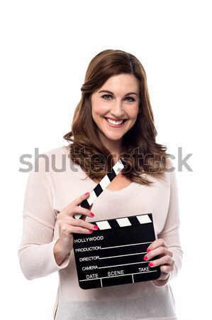 Stockfoto: Klaar · glimlachende · vrouw · Open · vrouw · film