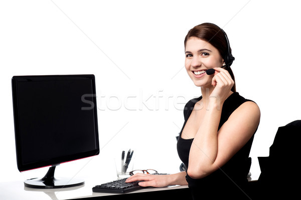Női igazgató ügyfél hívás csinos támogatás Stock fotó © stockyimages