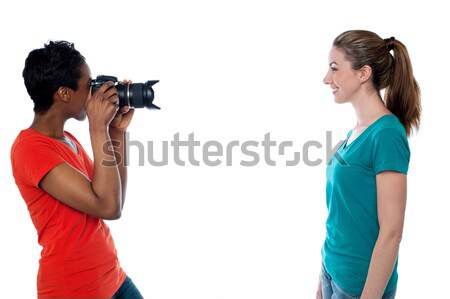 笑顔 準備 クリック 女性 画像 ストックフォト © stockyimages