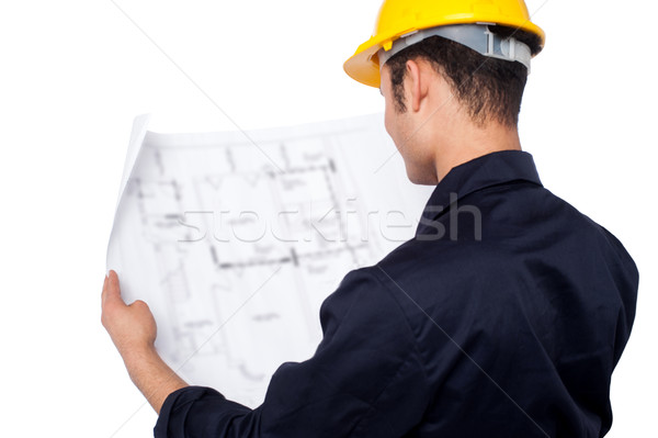 Stockfoto: Ingenieur · blauwdruk · jonge · mannelijke · bouw · plan