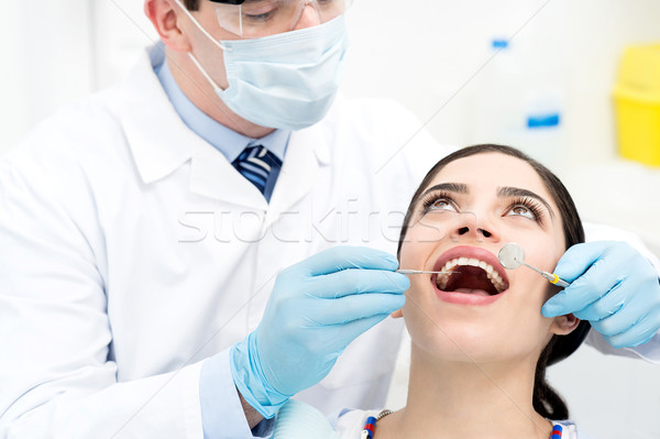 Foto stock: Dentes · dentista · clínica · feminino · paciente · dental