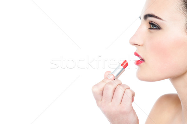Atraente menina adolescente batom vermelho retrato belo Foto stock © stockyimages
