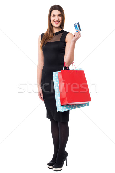Stockfoto: Winkelen · vrouw · cash · kaart · zakken
