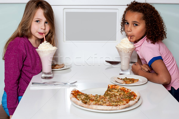 Kedvencek kislányok szép idő étterem gyermek Stock fotó © stockyimages