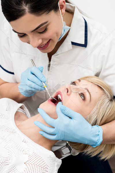 Foto stock: Dentista · branqueamento · paciente · dentes · feminino · médico