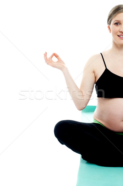 [[stock_photo]]: Image · enceintes · dame · yoga · isolé · blanche