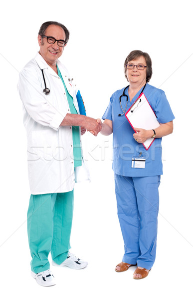 Tıbbi el sıkışmak portre iki doktor Stok fotoğraf © stockyimages