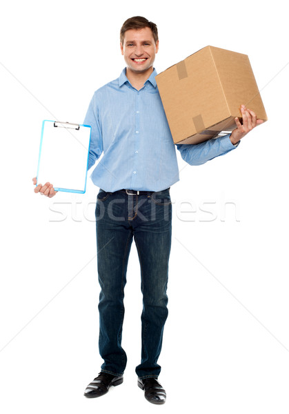 Accept carton please. Courier service Stock photo © stockyimages