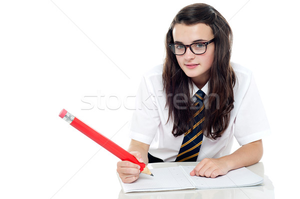 Stockfoto: Shot · jonge · schoolmeisje · schrijven