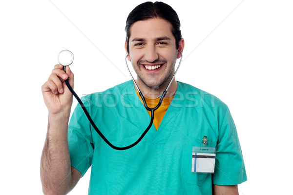 Erkek doktor poz stetoskop genç tıbbi Stok fotoğraf © stockyimages