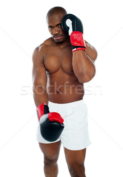 Male boxer in a defensive stance Stock photo © stockyimages
