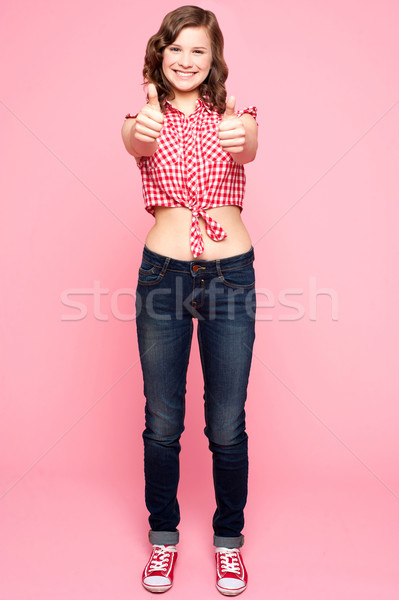 Pompás lány gesztikulál dupla remek teljes alakos Stock fotó © stockyimages