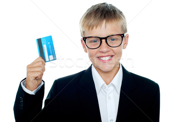 Jungen kid Business Anzug Debitkarte Geld Stock foto © stockyimages