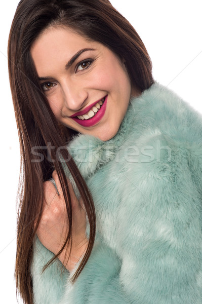 Nouvelle manteau de fourrure belle femme luxueux femme Photo stock © stockyimages