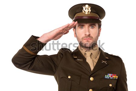 Angry army man showing middle finger Stock photo © stockyimages