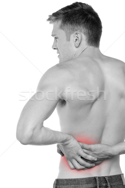 Mann senken Rückenschmerzen junger Mann halten Hände Stock foto © stockyimages
