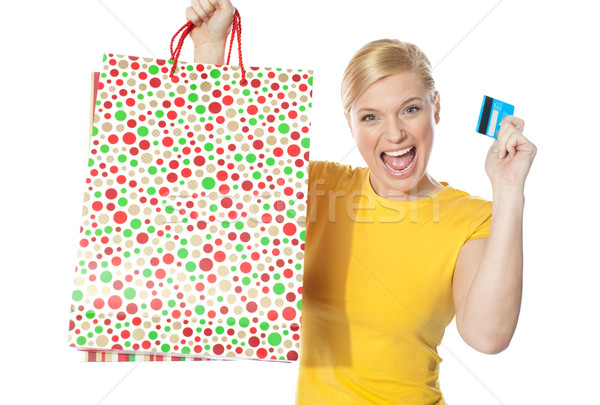 Stockfoto: Mooi · meisje · poseren · winkelen · creditcard · vrouwen