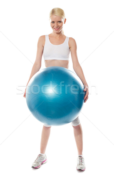 Foto stock: Sonriendo · femenino · atleta · grande · azul