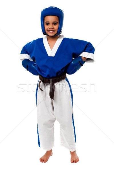 Karate kid bereit Kampf heraus kleines Mädchen Stock foto © stockyimages