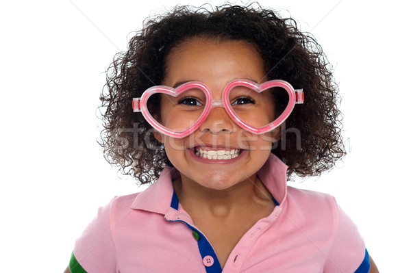 Mooie meisje breed grijns grappig Stockfoto © stockyimages