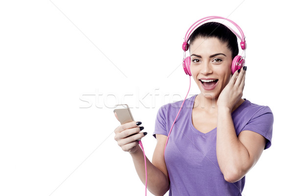 Mój ulubiony piosenka atrakcyjna kobieta muzyki Zdjęcia stock © stockyimages