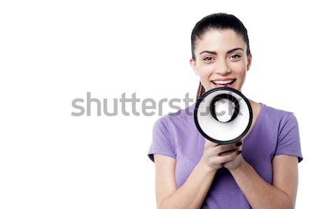 Hello wszyscy słuchać mnie kobieta Zdjęcia stock © stockyimages
