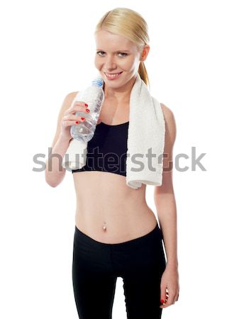Stock foto: Jungen · hübsche · Frau · Sport · tragen · Trinkwasser · isoliert