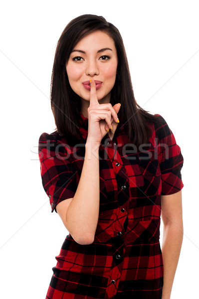 Silence belle jeunes asian fille doigt Photo stock © stockyimages