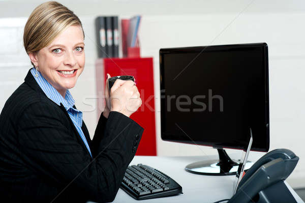 Stockfoto: Corporate · dame · genieten · koffie · pauze · vergadering