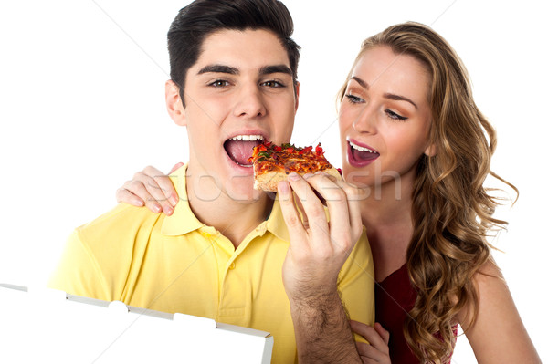 Stockfoto: Pizza · slice · hongerig · plakje · pizza