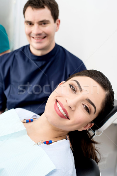 Foto stock: Masculino · dentista · pronto · paciente · mulher · bonita · dental