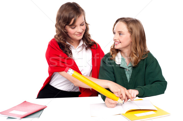 Girl explaining solution to her friend Stock photo © stockyimages