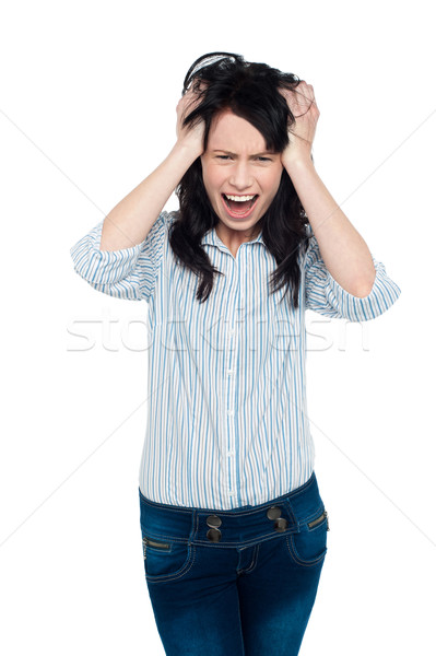 Csalódott fiatal hölgy sikít hangos fiatal nő Stock fotó © stockyimages