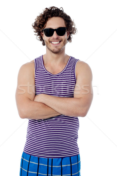 [[stock_photo]]: Souriant · Guy · tenues · de · plage · heureux · homme