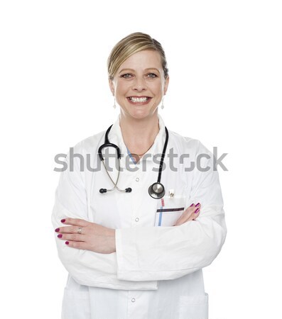Atrakcyjna kobieta lekarz uniform kobiet stetoskop szczęśliwy Zdjęcia stock © stockyimages