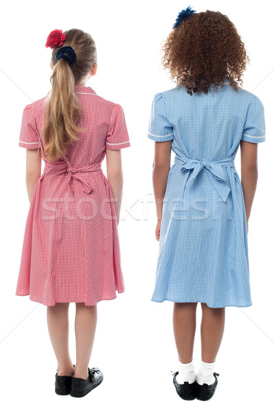 Iskola lányok hát teljes alakos egyenruha szemben Stock fotó © stockyimages