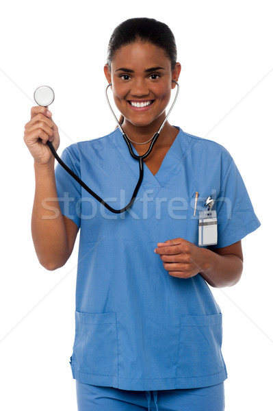 Pronto alegre jovem médico mulher Foto stock © stockyimages