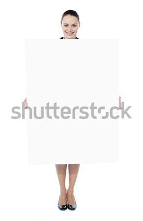 üzlet hölgy promótál nagy szalag hirdetés Stock fotó © stockyimages