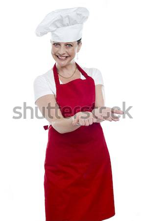 женщины повар открытых ладонями белый женщину Сток-фото © stockyimages