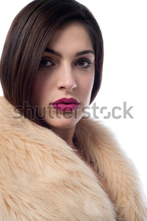 élégant jeune femme manteau de fourrure isolé blanche Photo stock © stockyimages