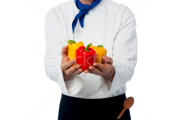Chef hands showing fresh capsicums Stock photo © stockyimages
