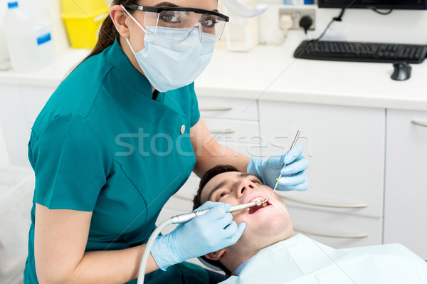 ストックフォト: 歯科 · 調べる · 口 · 患者 · 男性 · 歯
