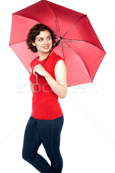 美しい 若い女性 傘 魅力のある女性 戻る ストックフォト © stockyimages