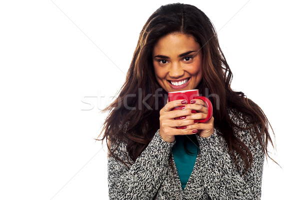 Stockfoto: Halfbloed · vrouw · koffie · mooie · afrikaanse