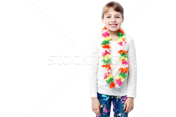 девочку цветок гирлянда улыбаясь позируют девушки Сток-фото © stockyimages