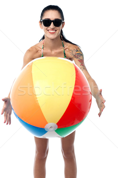 Smiling woman in bikini isolated on white Stock photo © stockyimages