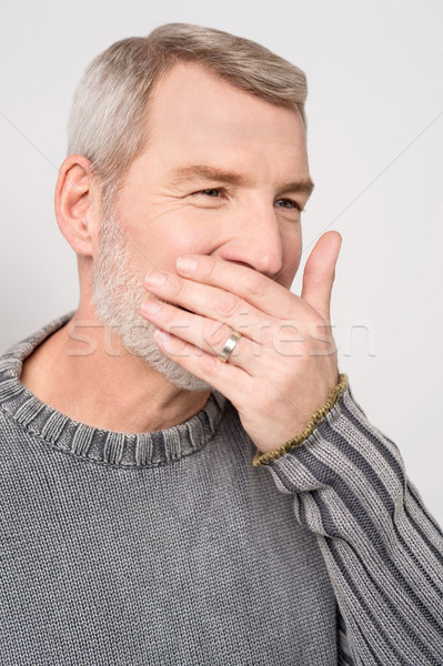 álmos korai idős férfi kéz száj Stock fotó © stockyimages