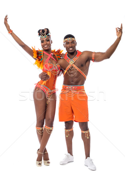 Celebração logo feliz samba casal posando Foto stock © stockyimages