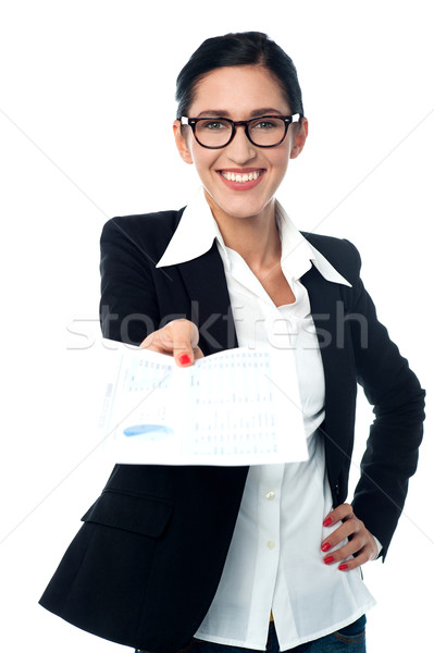 Senhora financeiro relatórios jovem mulher de negócios Foto stock © stockyimages