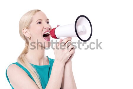 Stock photo: Gorgeous female with megaphone